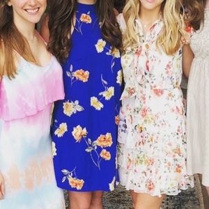 Blue flowered high neck dress